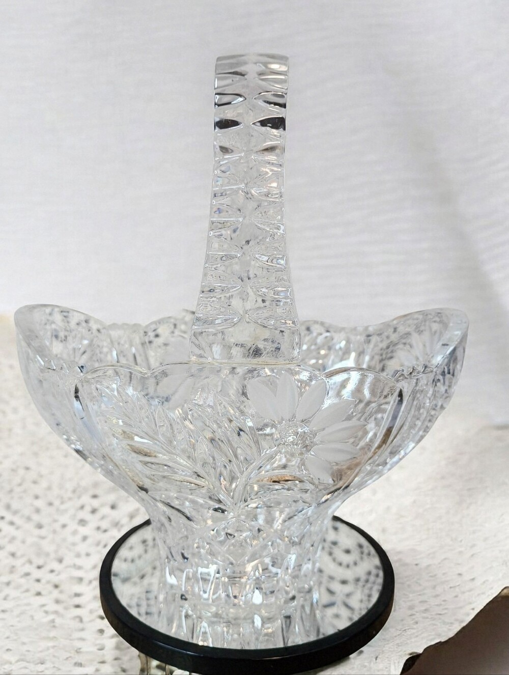 Cut Crystal Basket with Handle - Clear